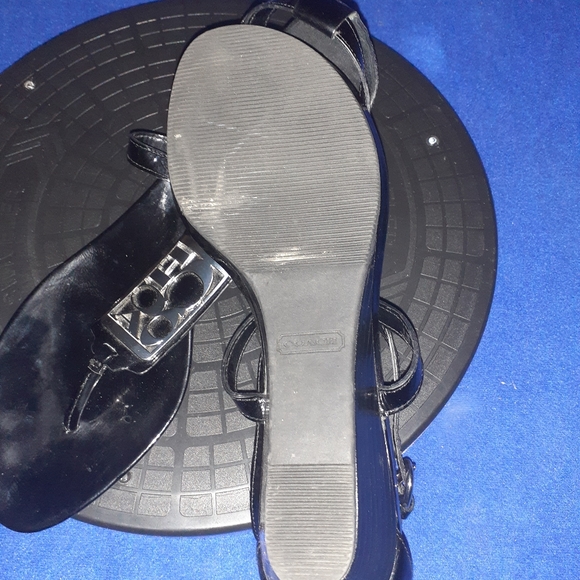 Coach Dylanitl Patent Leather T-Strap Wedge Sandal Heels, Sz. 7.5-US, 38-EU - Picture 7 of 7